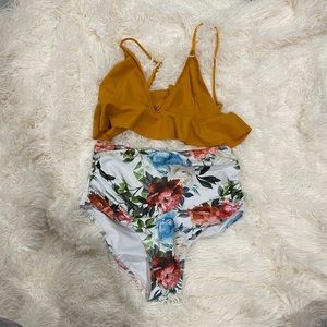 CUPSHE mustard and floral high waisted bikini - size medium